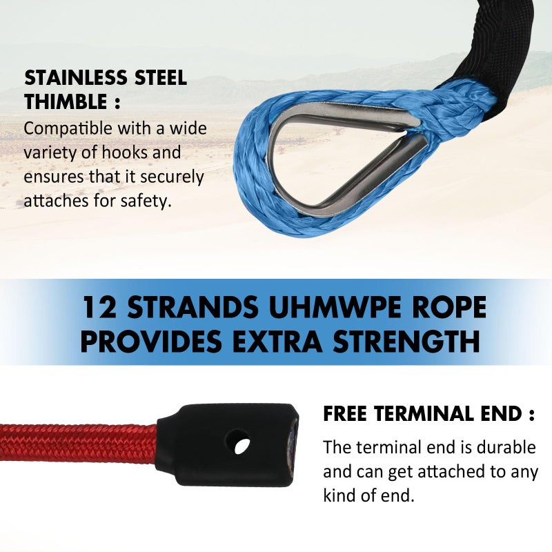 STEGODON Synthetic Winch Rope  3/8"" x100ft 23809LBS Dyneema Winch Rope 3/8 Heavy Duty Winch Cable with Protective Sleeve Forged Winch Hook for 4WD Off Road Vehicle Truck SUV (Blue) - Image 5